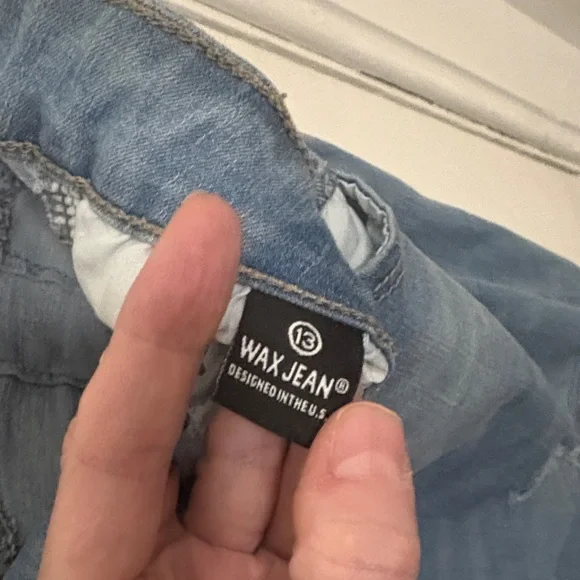 🍑Wax Jean Butt, I Love You Ripped Distressed Skinny Blue Jeans 13 Junior’s - Picture 7 of 12